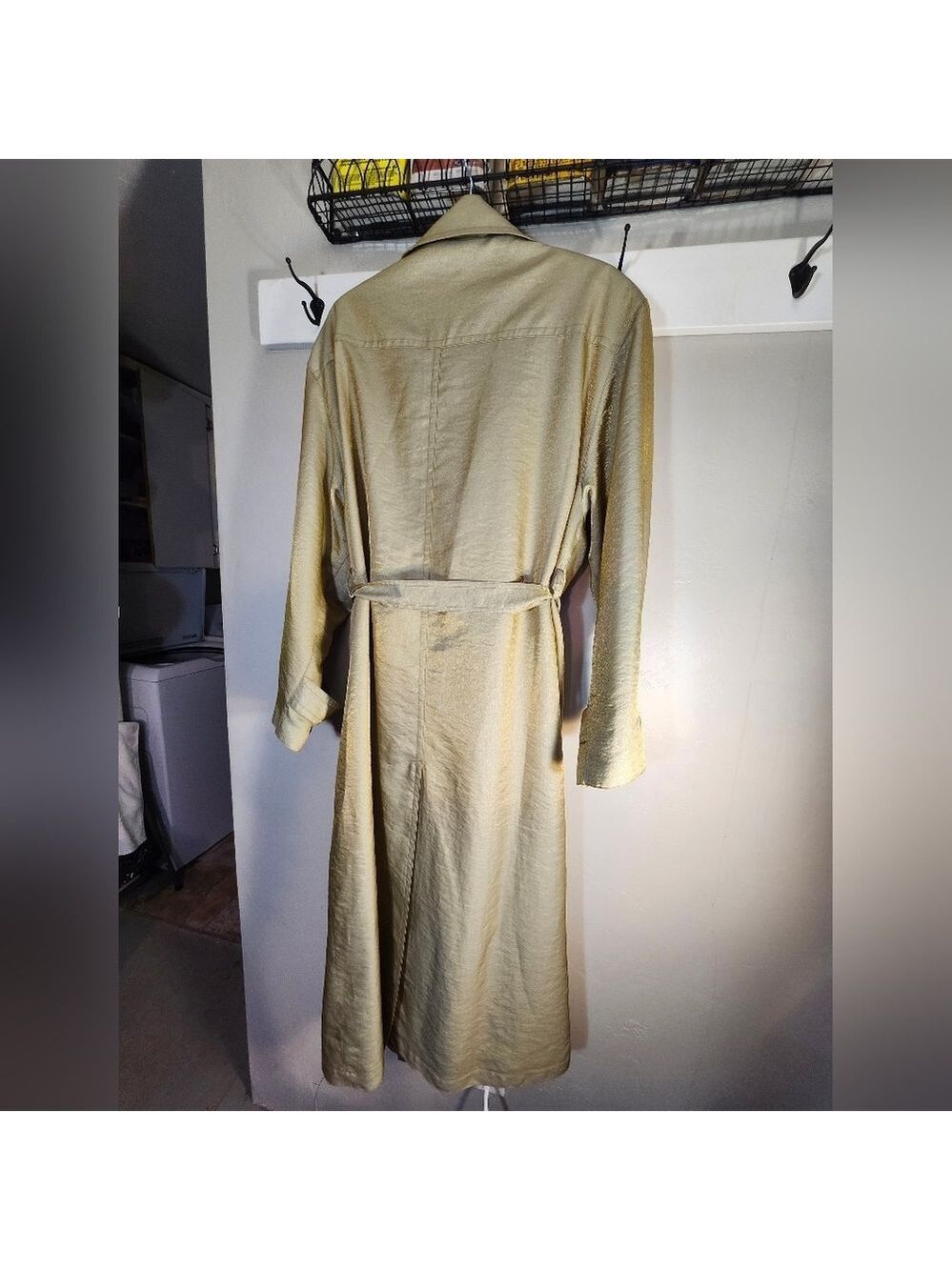 Laura Winston Gold Metalic Vintage Maxi Trench Coat Sz 14 - Picture 12 of 16
